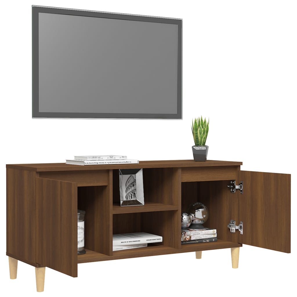 Meuble TV avec pieds en bois massif Chêne marron 103,5x35x50 cm