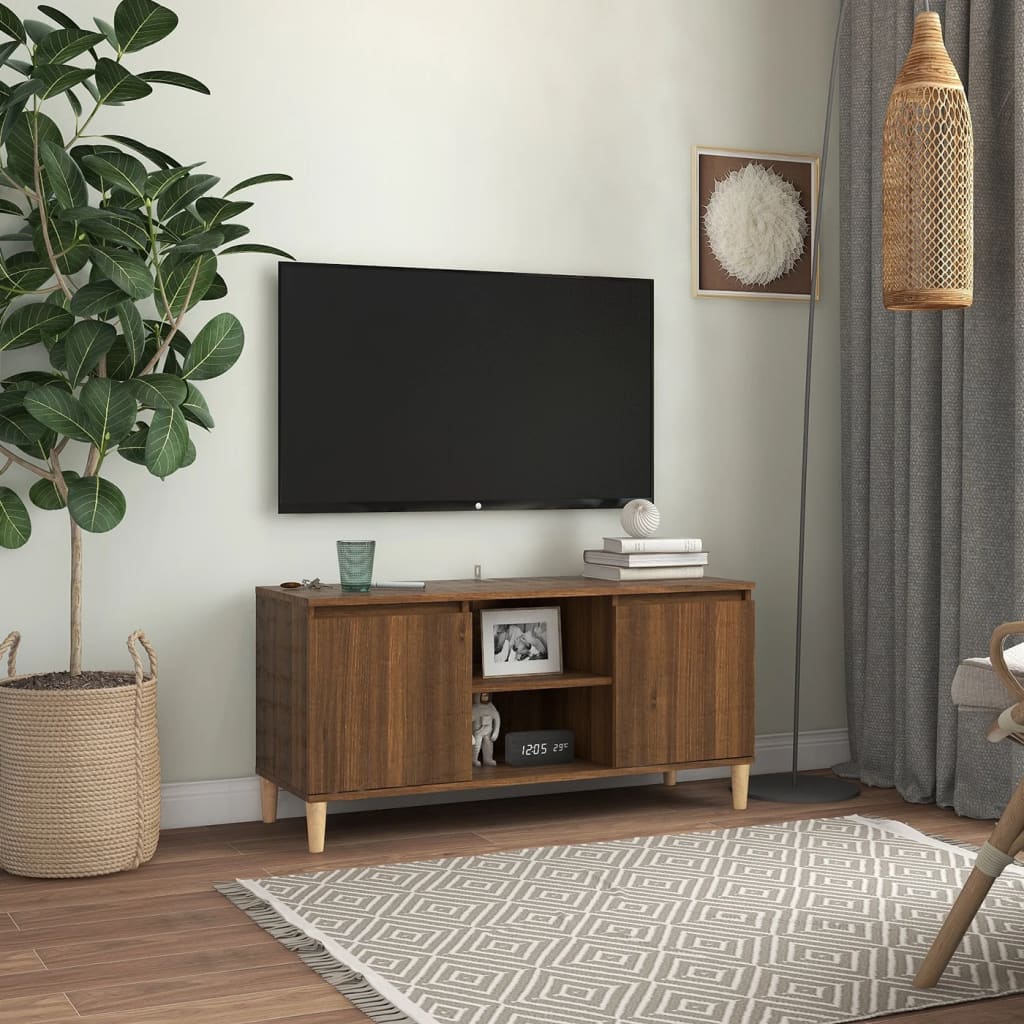 TV cabinet with solid wood legs Brown oak 103.5x35x50 cm