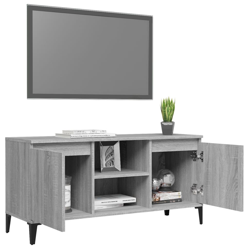 Meuble TV avec pieds en métal Sonoma gris 103,5x35x50 cm