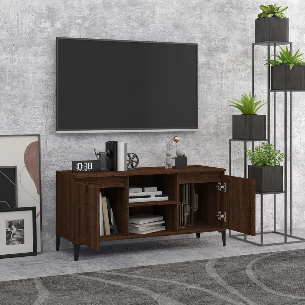 TV cabinet with metal legs Brown oak 103.5x35x50 cm