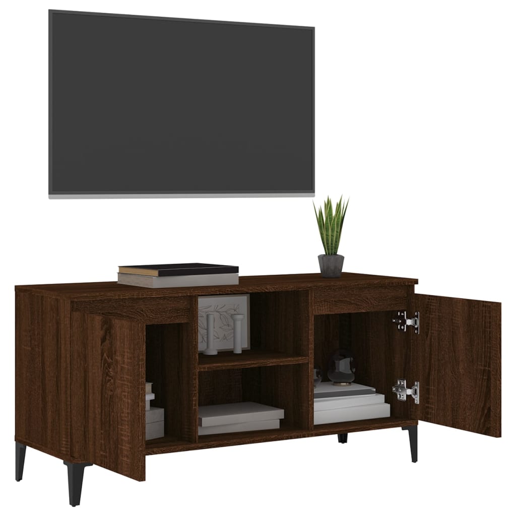 TV cabinet with metal legs Brown oak 103.5x35x50 cm