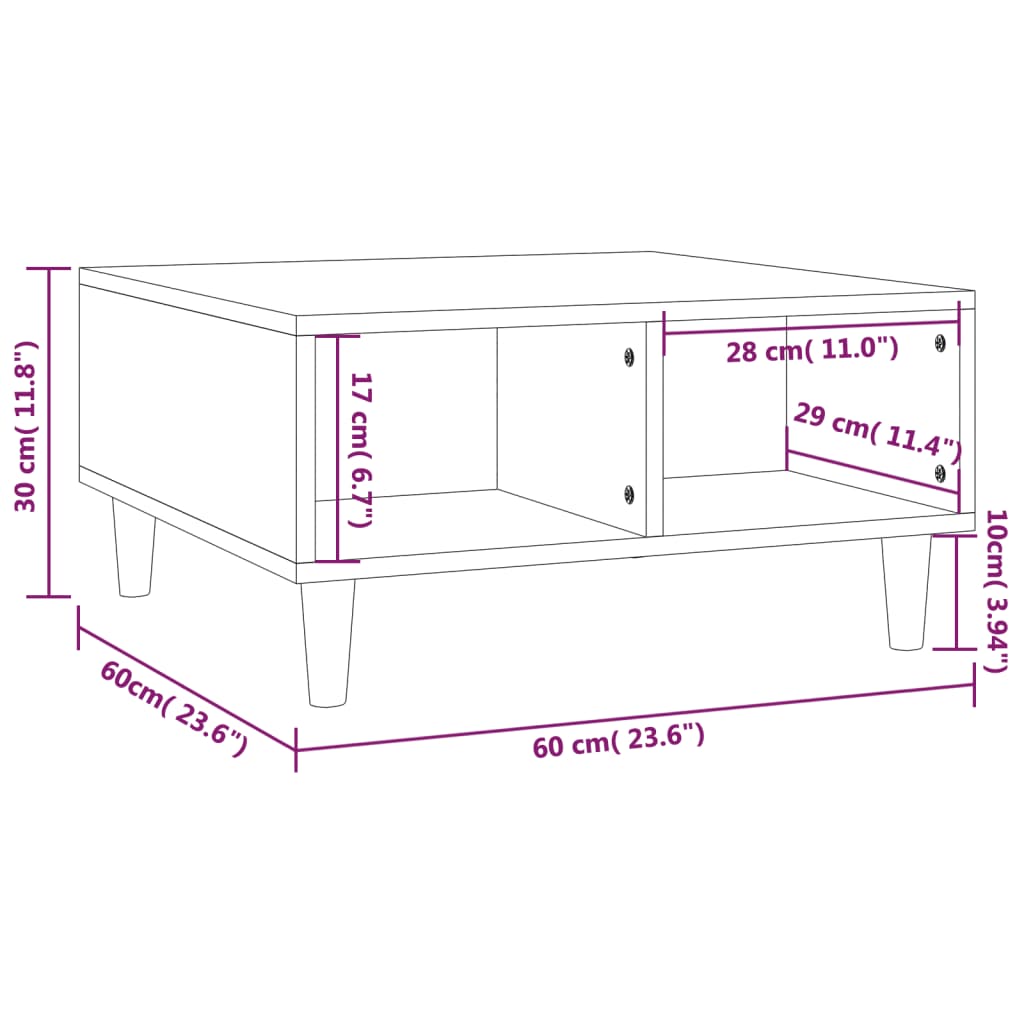 Table basse sonoma gris 60x60x30 cm bois d'ingénierie