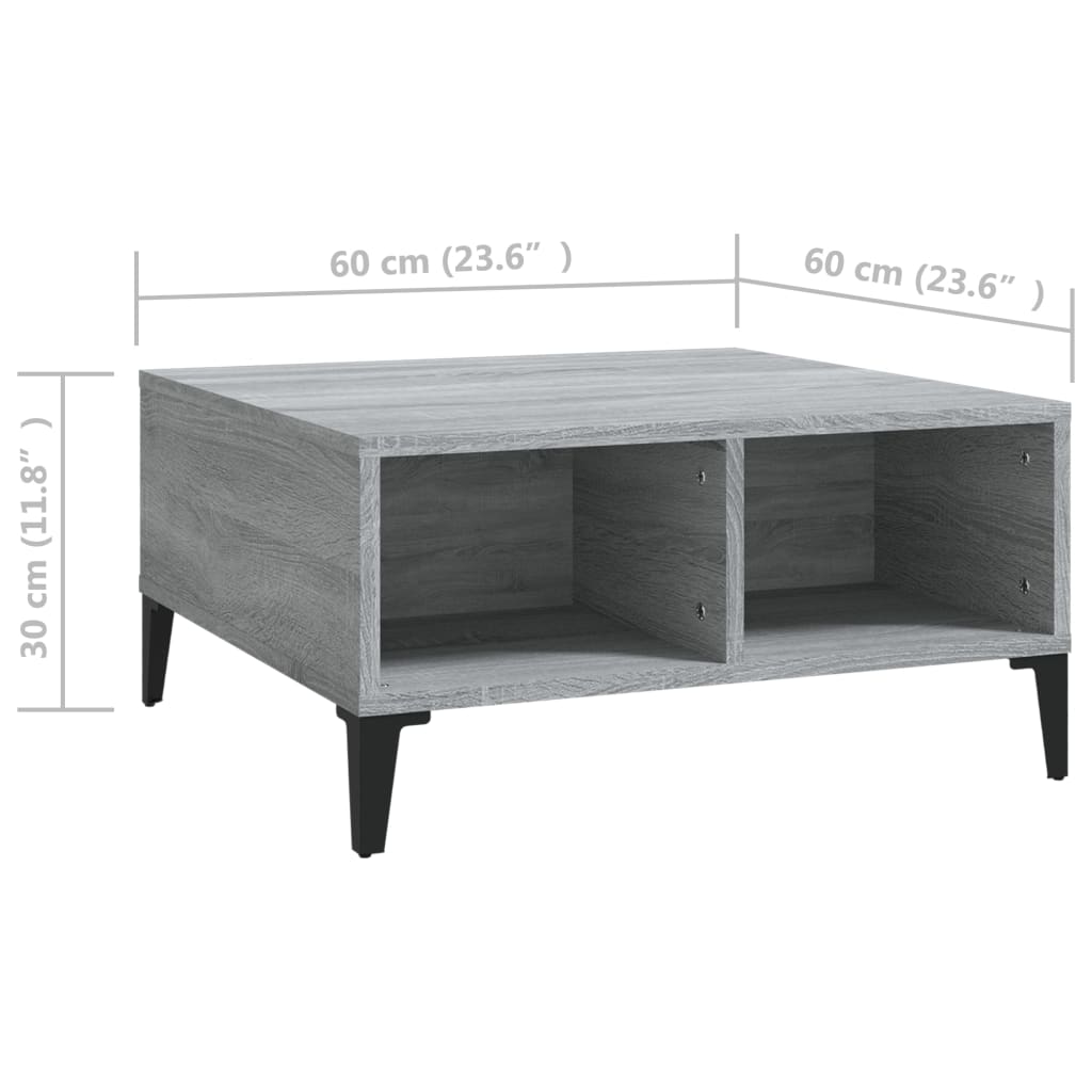 Table basse sonoma gris 60x60x30 cm bois d'ingénierie