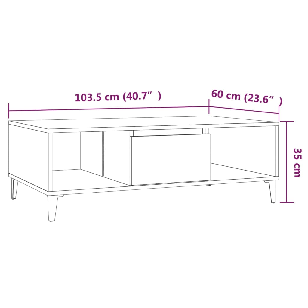 Table basse chêne fumé 103,5x60x35 cm bois d'ingénierie