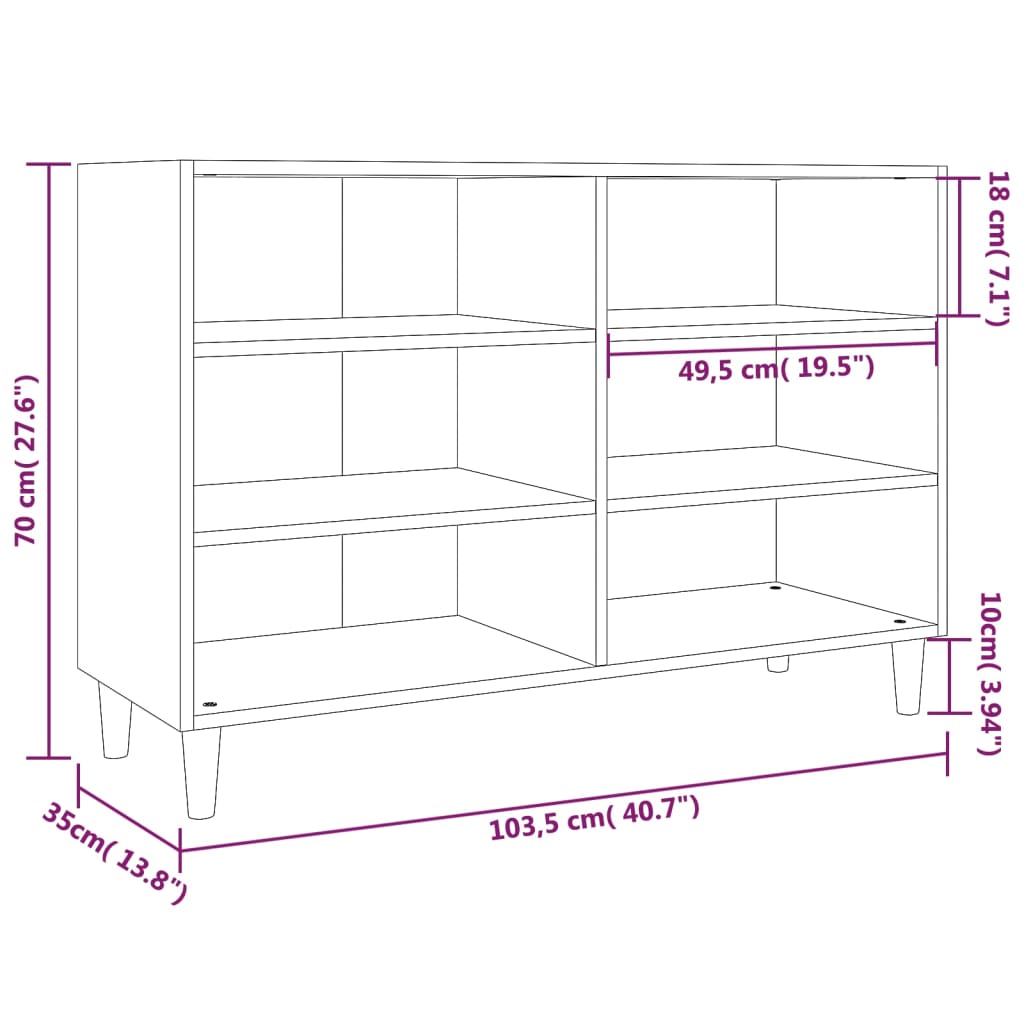 Sonoma graues Sideboard 103,5 x 35 x 70 cm, Holzwerkstoff