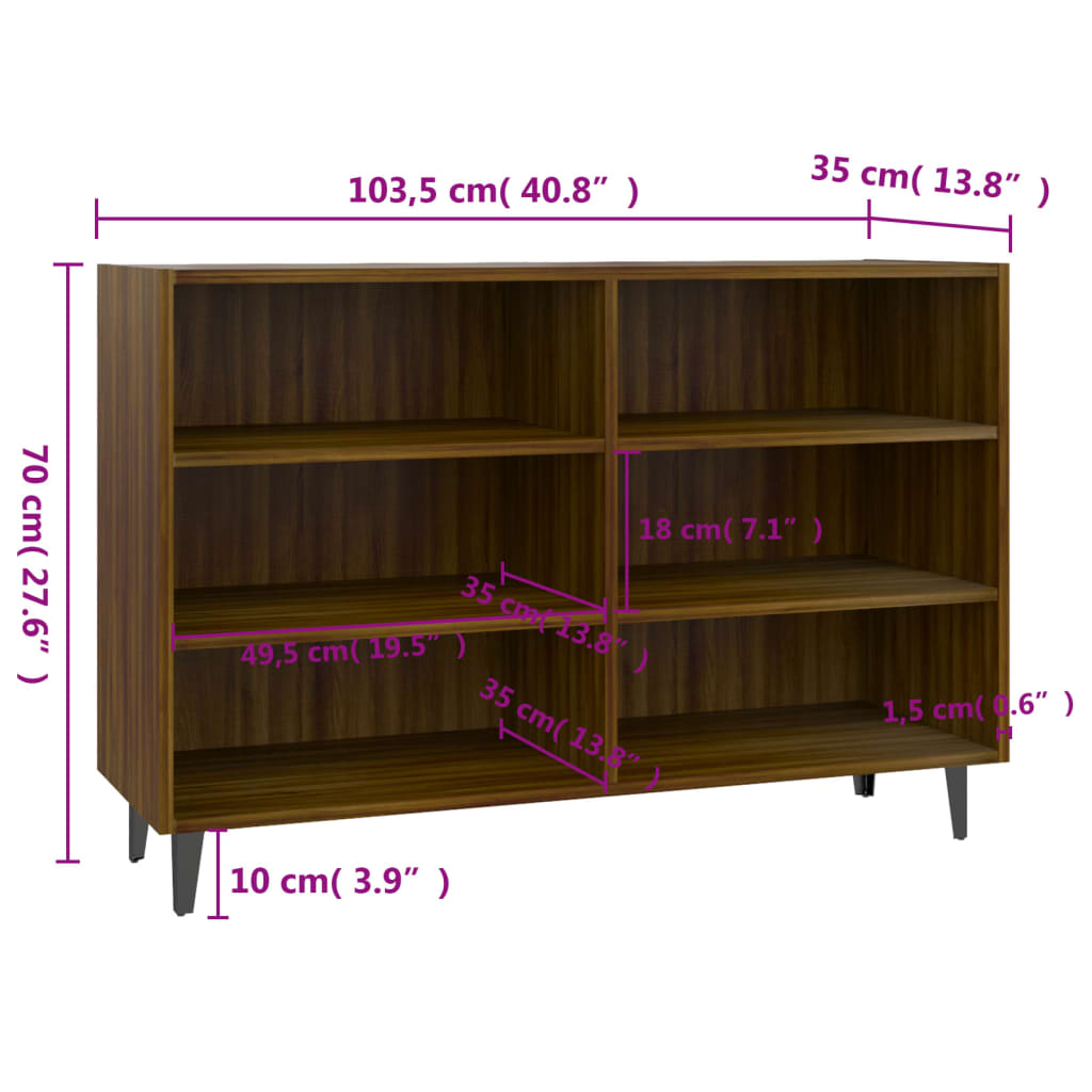 Sideboard aus brauner Eiche, 103,5 x 35 x 70 cm, Holzwerkstoff