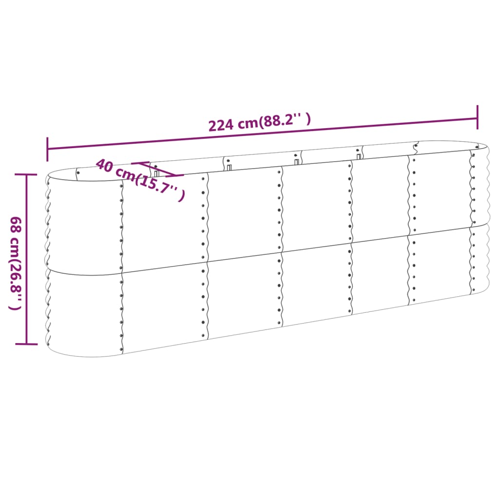 Lit surélevé de jardin Acier enduit de poudre 224x40x68 cm gris