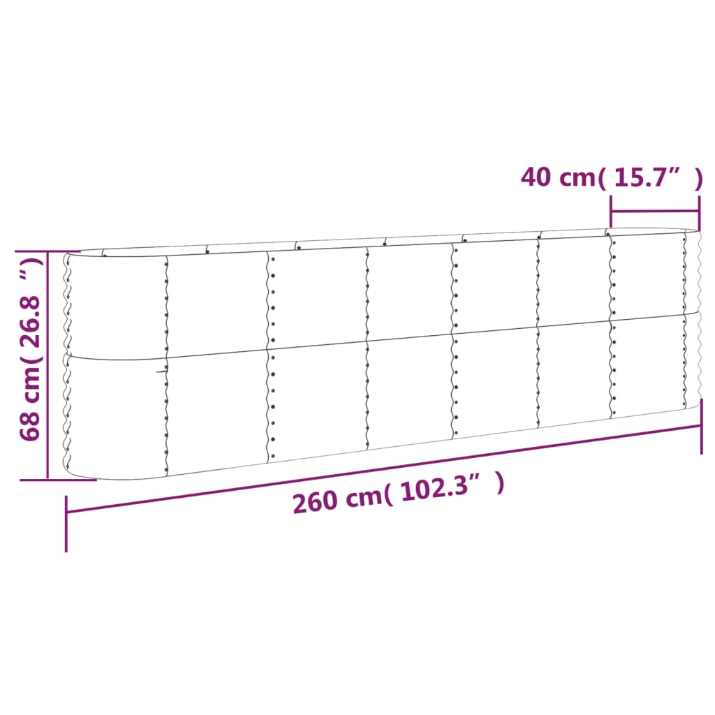 Lit surélevé de jardin Acier enduit de poudre 260x40x68 cm gris