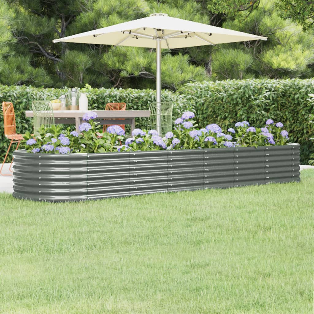 Lit surélevé de jardin Acier enduit de poudre 296x80x36 cm gris