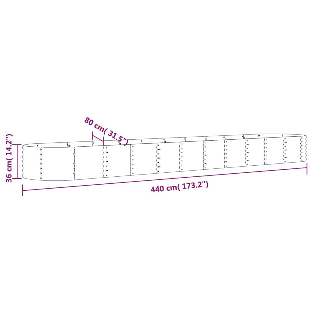 Lit surélevé de jardin Acier enduit de poudre 440x80x36 cm gris