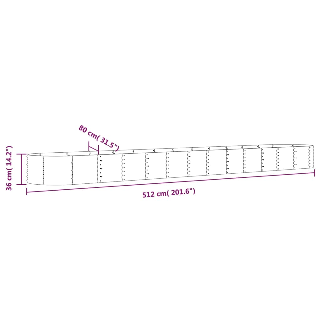 Lit surélevé de jardin Acier enduit de poudre 512x80x36 cm Vert