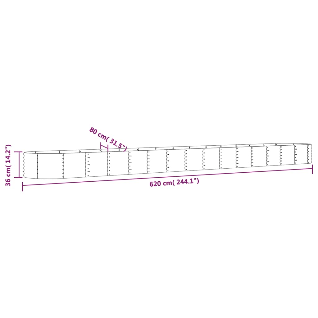 Lit surélevé de jardin Acier enduit de poudre 620x80x36 cm gris