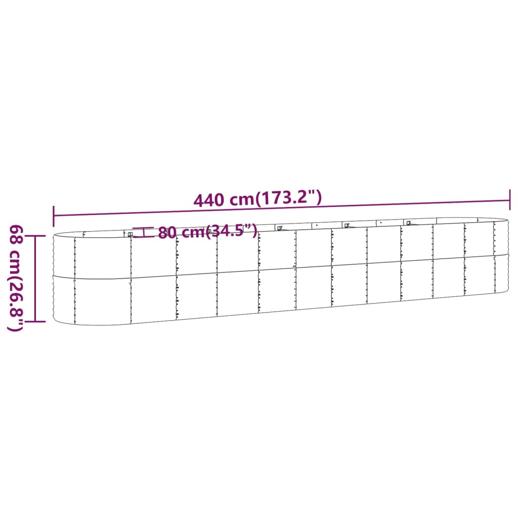 Lit surélevé de jardin Acier enduit de poudre 440x80x68 cm Vert