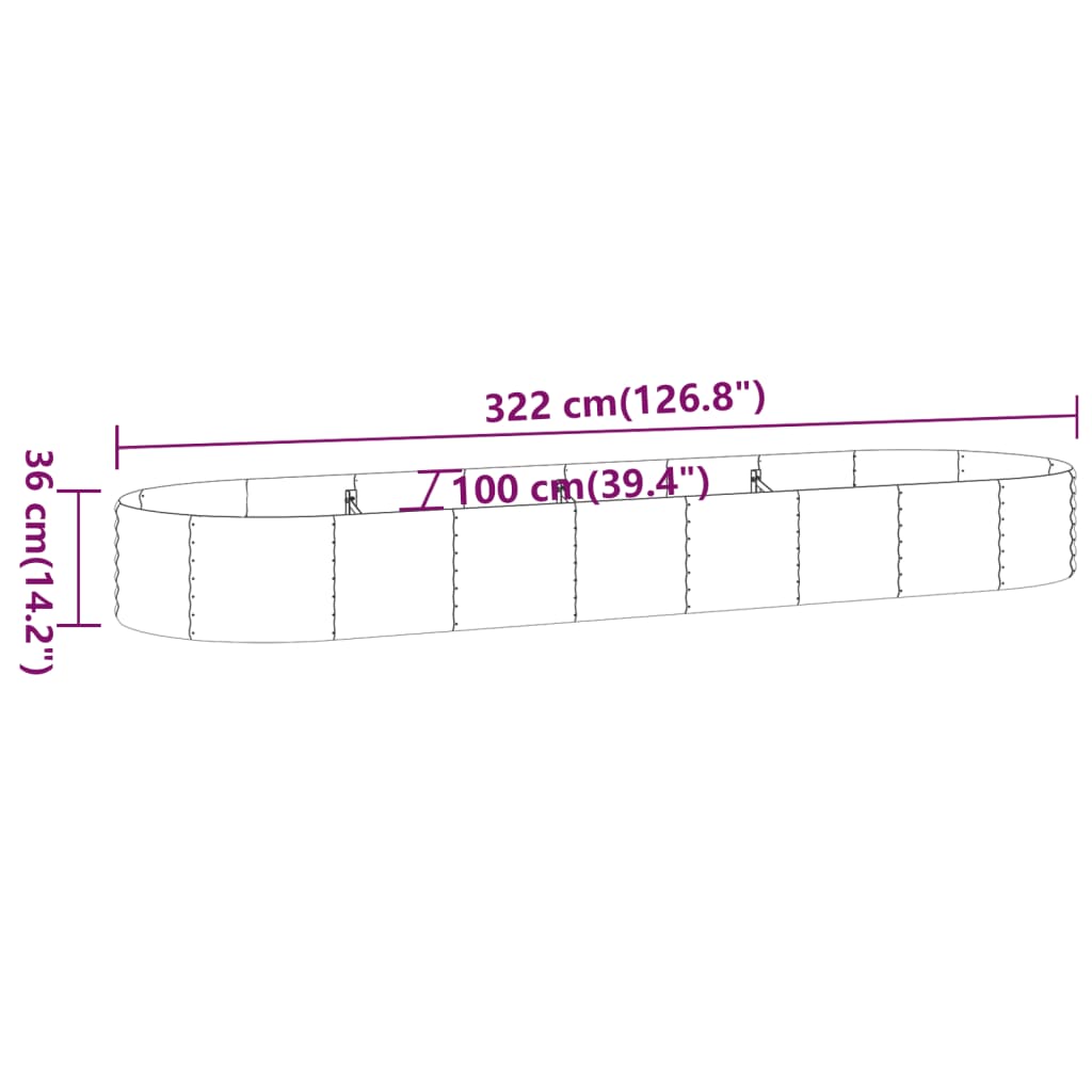 Lit surélevé de jardin Acier enduit de poudre 322x100x36cm gris