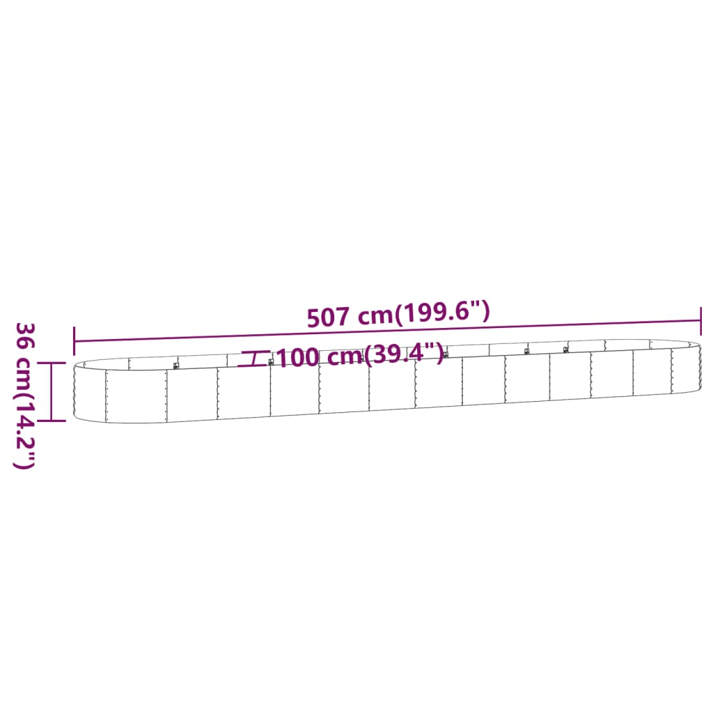 Lit surélevé de jardin Acier enduit de poudre 507x100x36cm gris