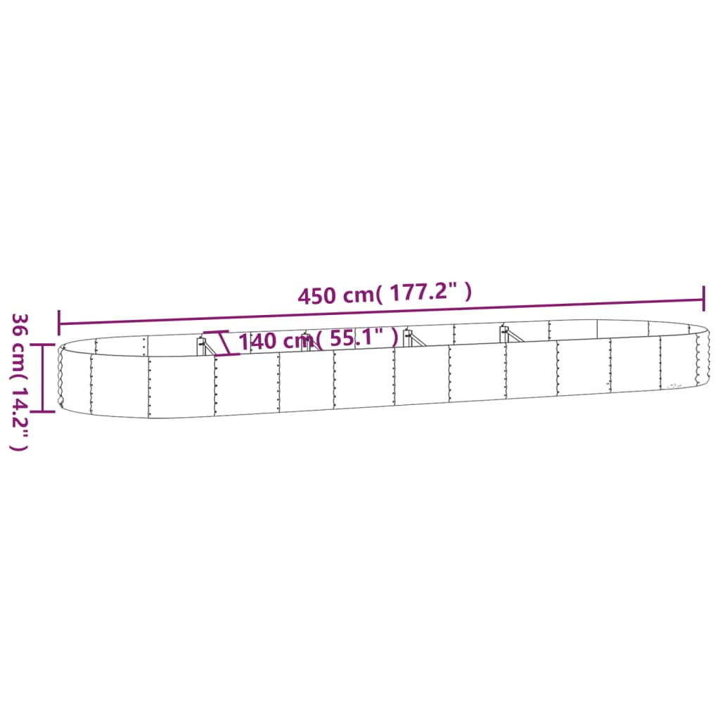 Lit surélevé de jardin Acier enduit de poudre 450x140x36cm gris