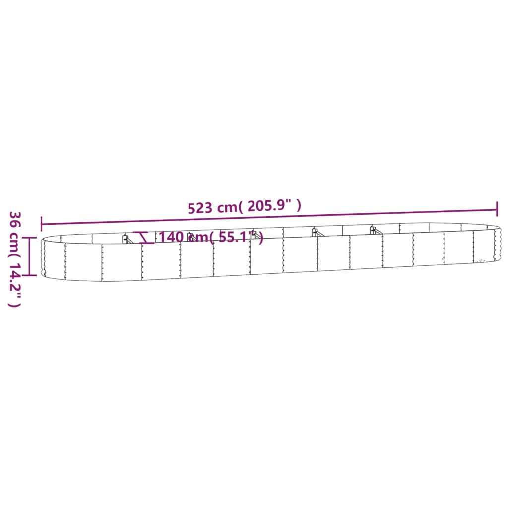 Lit surélevé de jardin Acier enduit de poudre 523x140x36cm gris