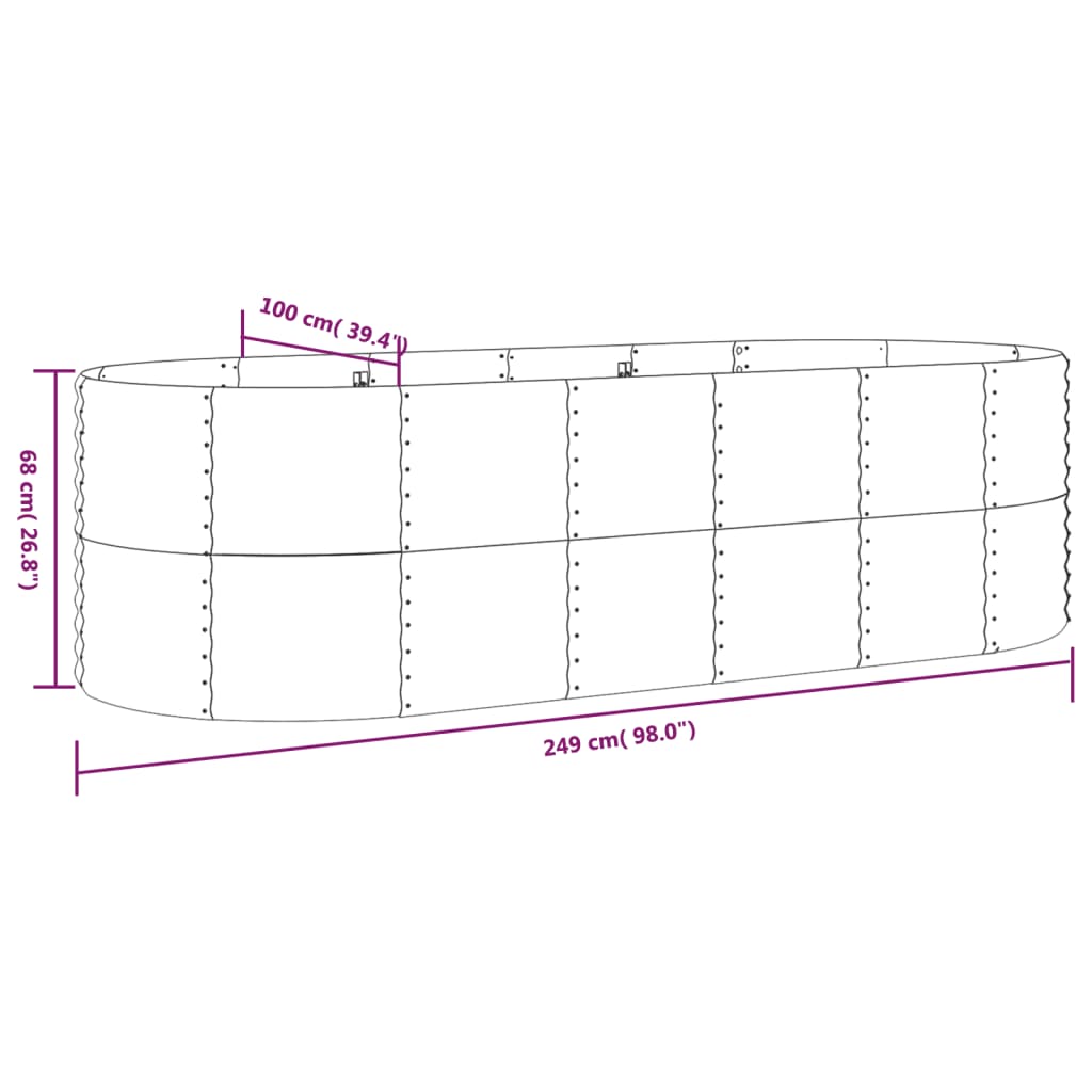 Lit surélevé de jardin Acier enduit de poudre 249x100x68cm gris