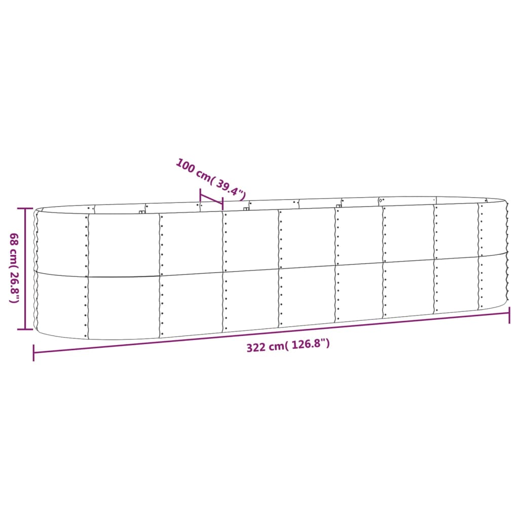 Lit surélevé de jardin Acier enduit de poudre 322x100x68cm gris