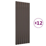 Panneaux de toit 12 pcs Acier enduit de poudre Marron 100x36 cm