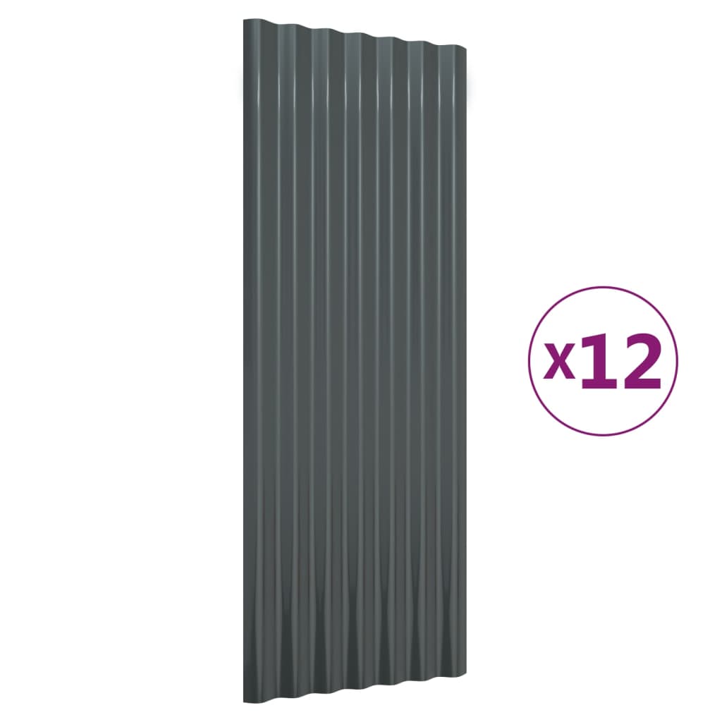 Roof panels 12 pcs Steel Anthracite 100x36 cm