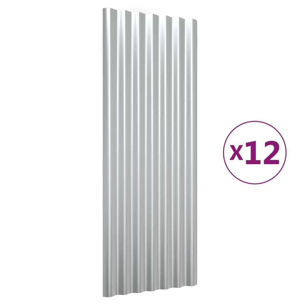 Dachpaneele 12 Stk. Pulverbeschichteter Stahl Silber 100x36cm