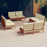 Salon de jardin 8 pcs avec coussins crème Bois de pin