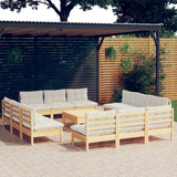 Salon de jardin 13 pcs avec coussins crème bois de pin