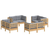 Salon de jardin 8 pcs avec coussins gris Bois de pin