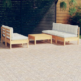 Salon de jardin 6 pcs avec coussins crème bois de pin