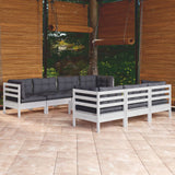 Salon de jardin 8 pcs avec coussins bois de pin massif