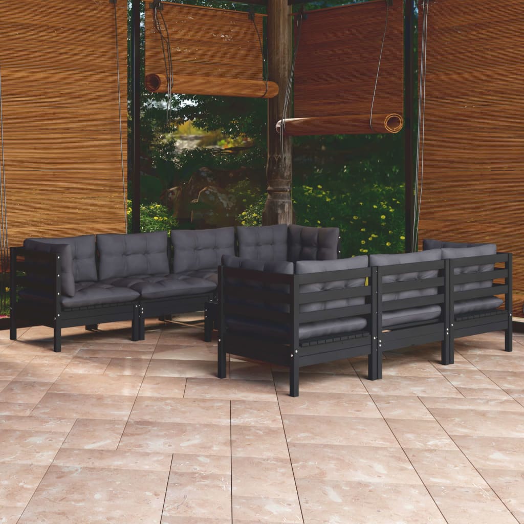 Salon de jardin 8 pcs avec coussins bois de pin massif