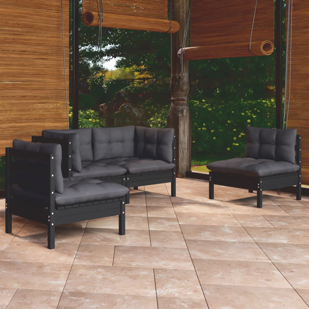 Salon de jardin 4 pcs avec coussins bois de pin massif