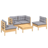 Salon de jardin 5 pcs avec coussins gris bois de pin massif