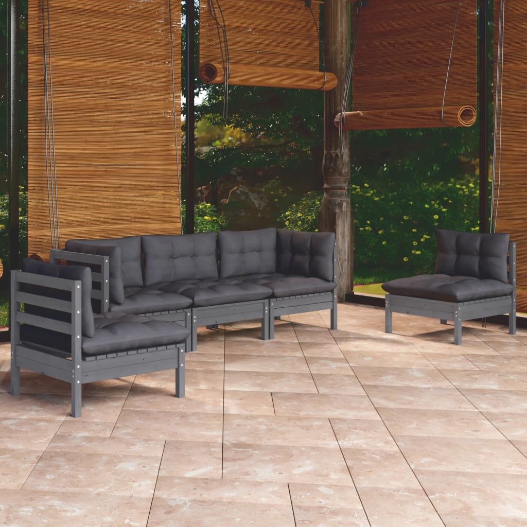 Salon de jardin 5 pcs avec coussins bois de pin massif