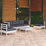 Salon de jardin 6 pcs avec coussins bois de pin massif