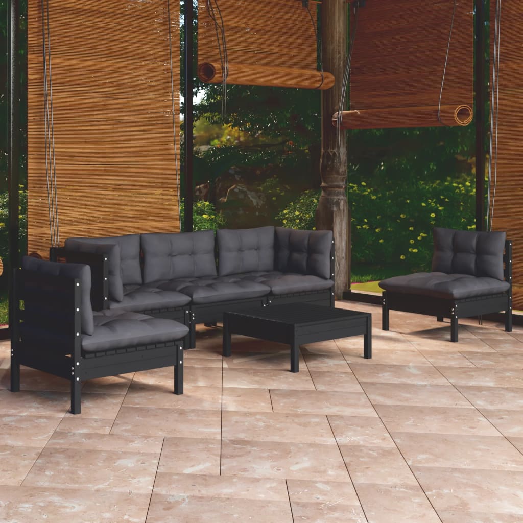 Salon de jardin 6 pcs avec coussins bois de pin massif