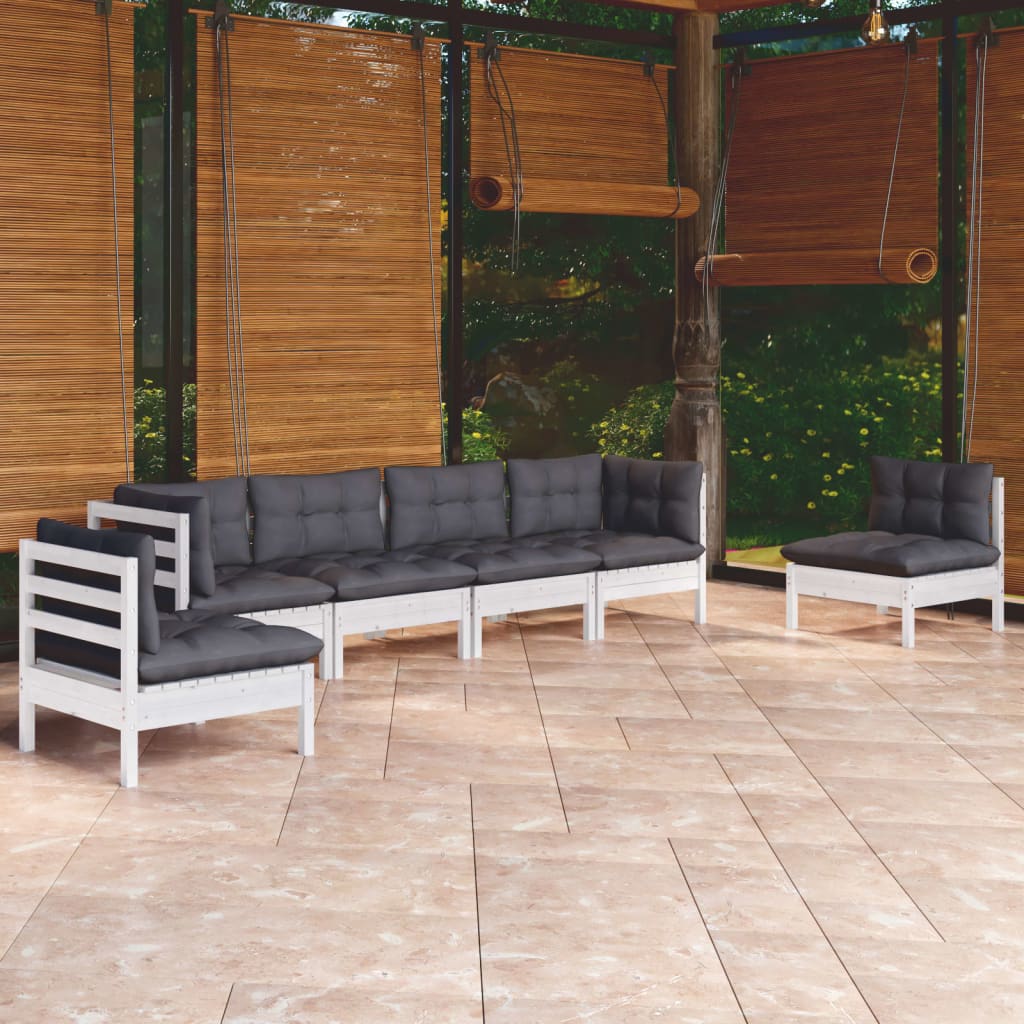 Salon de jardin 6 pcs avec coussins bois de pin massif