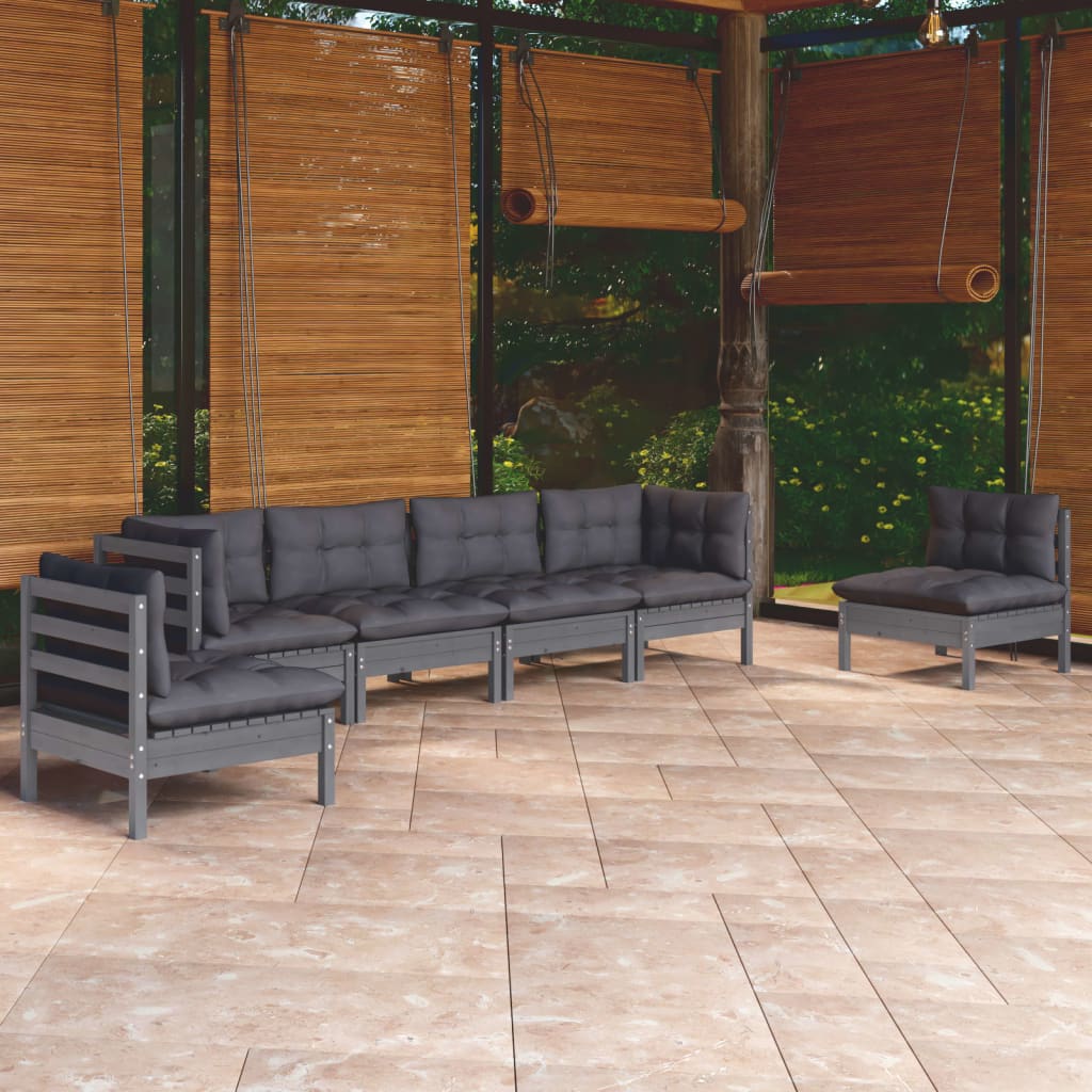 Salon de jardin 6 pcs avec coussins bois de pin massif