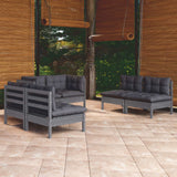 Salon de jardin 6 pcs avec coussins bois de pin massif