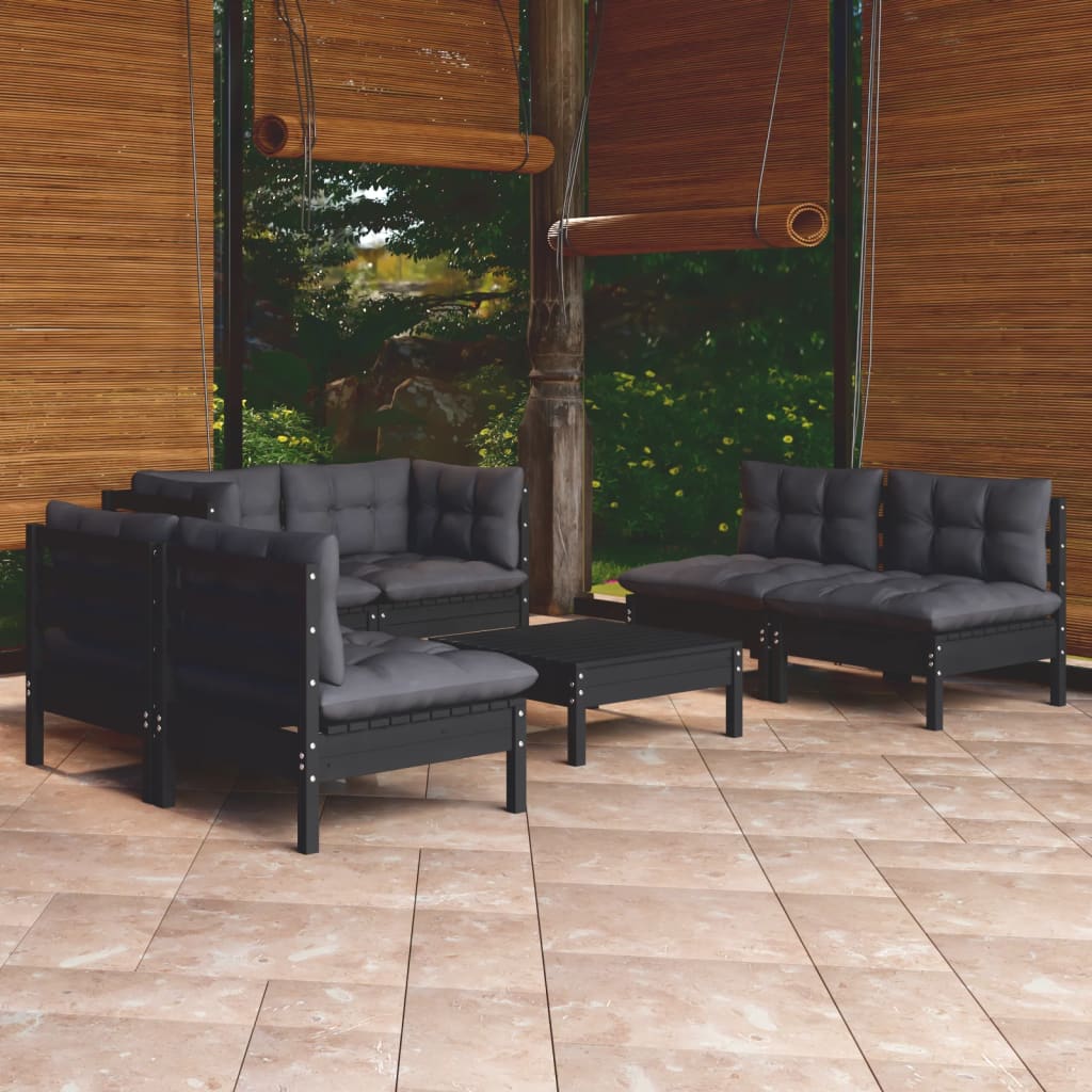 Salon de jardin 7 pcs avec coussins bois de pin massif