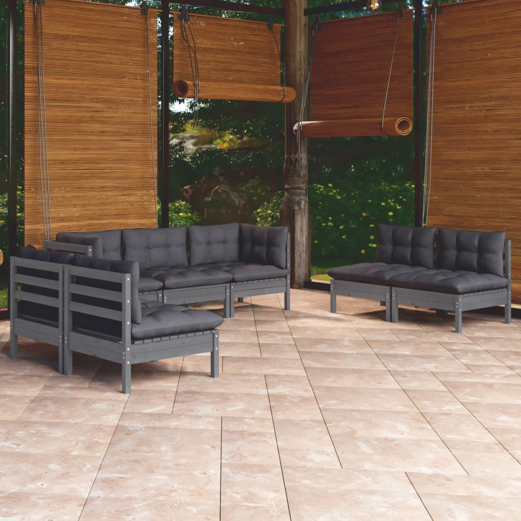 Salon de jardin 7 pcs avec coussins bois de pin massif