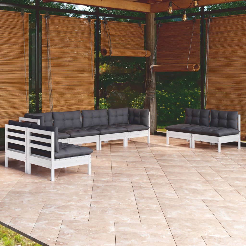 Salon de jardin 8 pcs avec coussins bois de pin massif