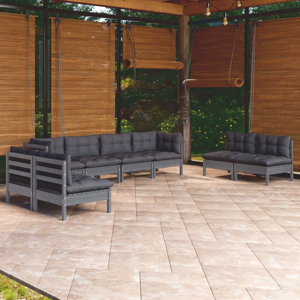 Salon de jardin 8 pcs avec coussins bois de pin massif