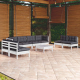 Salon de jardin 9 pcs avec coussins bois de pin massif