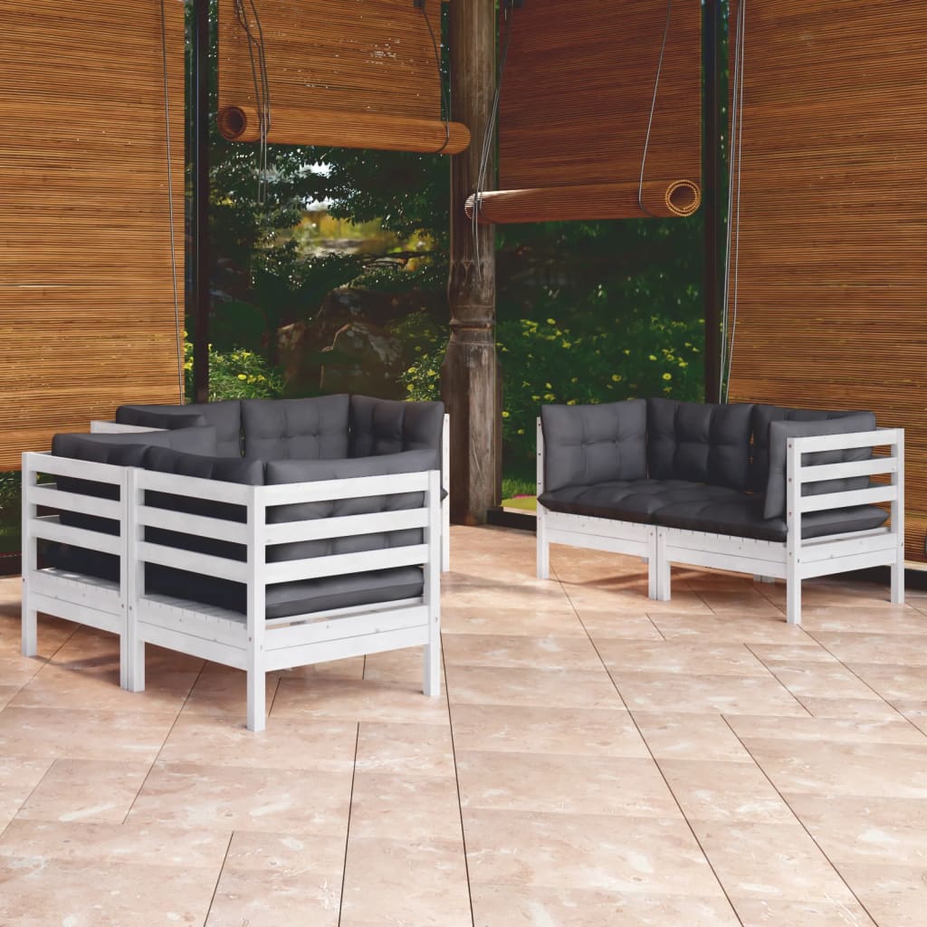 Salon de jardin 6 pcs avec coussins bois de pin massif