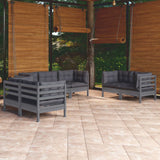 Salon de jardin 7 pcs avec coussins bois de pin massif