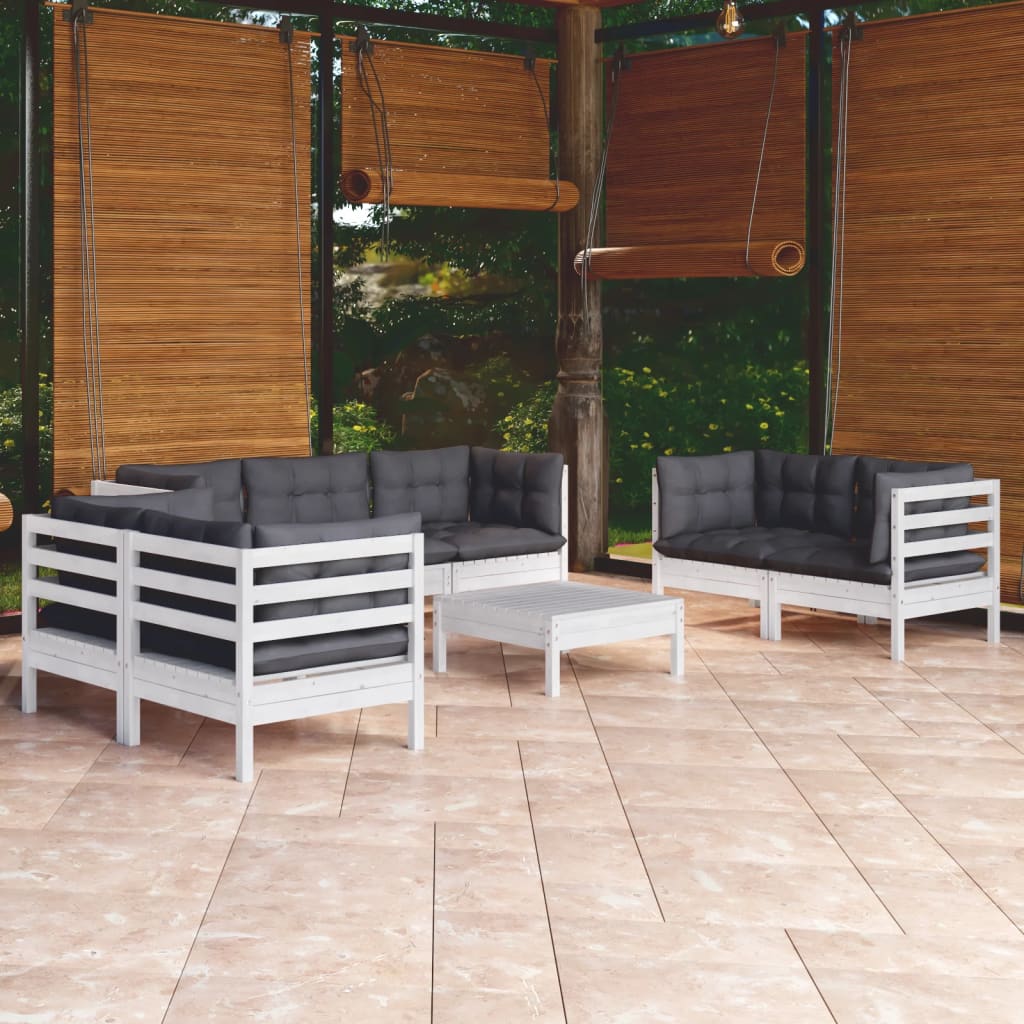 Salon de jardin 8 pcs avec coussins bois de pin massif