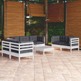 Salon de jardin 8 pcs avec coussins bois de pin massif