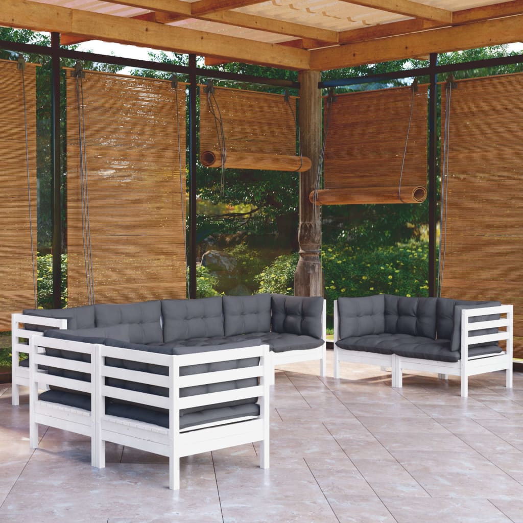 Salon de jardin 8 pcs avec coussins bois de pin massif